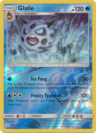 <transcy>Pokemon Card Cosmic Eclipse 048/236 48/236 Glalie Reverse Holo Sjælden</transcy>