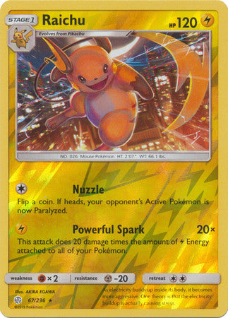 Pokemon Card Cosmic Eclipse 067/236 67/236 Raichu Reverse Holo Rare