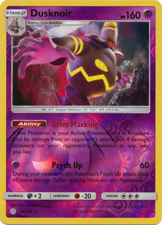 Pokemon Card Cosmic Eclipse 085/236 85/236 Dusknoir Reverse Holo Rare