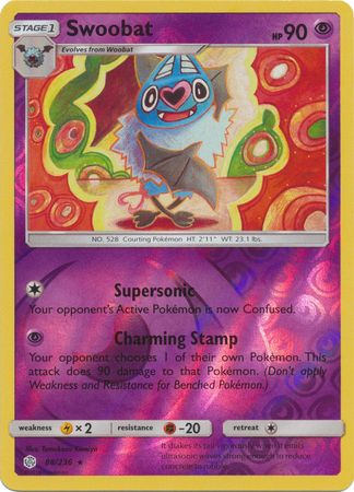 <transcy>Pokemon Card Cosmic Eclipse 088/236 88/236 Swoobat Reverse Holo Selten</transcy>