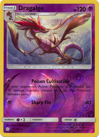 <transcy>Pokemon Card Cosmic Eclipse 092/236 92/236 Dragalge Reverse Holo Sjælden</transcy>