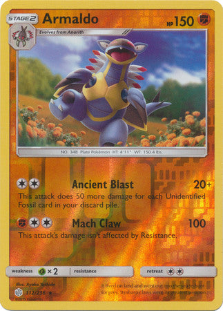 <transcy>Pokemon Card Cosmic Eclipse 112/236 Armaldo Reverse Holo Sjælden</transcy>