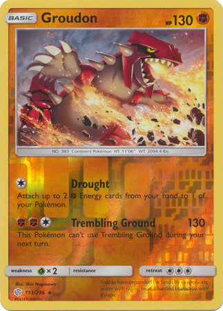 <transcy>Pokemon Card Cosmic Eclipse 113/236 Groudon Reverse Holo Sjælden</transcy>