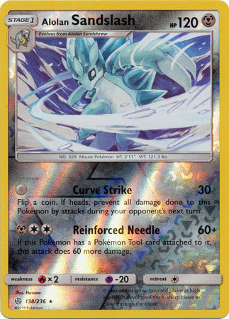 Pokemon Card Cosmic Eclipse 138/236 Alolan Sandslash Reverse Holo Rare