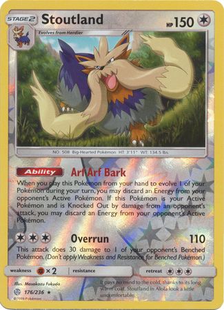 <transcy>Pokemon Card Cosmic Eclipse 176/236 Stoutland Reverse Holo Sjælden</transcy>