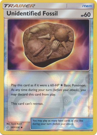 Pokemon Card Cosmic Eclipse 207/236 Unidentified Fossil Item Reverse Holo Uncommon