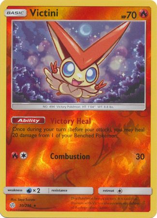 <transcy>Pokemon Card Cosmic Eclipse 030/236 30/236 Victini Reverse Holo Selten</transcy>