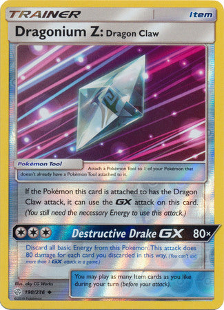 <transcy>Pokemon Card Cosmic Eclipse 190/236 Dragonium Z: Claw Item Reverse Holo Uncommon</transcy>