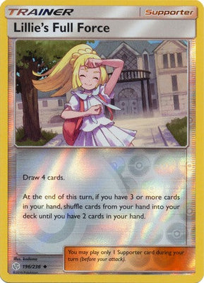 <transcy>بطاقة بوكيمون Cosmic Eclipse 196/236 مؤيد Lillie&#39;s Full Force Reverse Holo غير شائع</transcy>