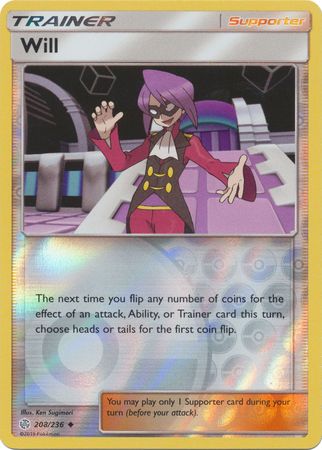 Pokemon Card Cosmic Eclipse 208/236 Will Supporter Reverse Holo Uncommon