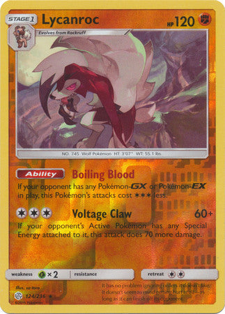 <transcy>بطاقة بوكيمون Cosmic Eclipse 124/236 Lycanroc Reverse Holo Rare</transcy>