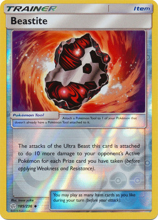 Pokemon Card Cosmic Eclipse 185/236 Beastite Item Reverse Holo Uncommon