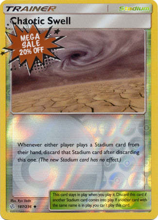 <transcy>Pokemon Card Cosmic Eclipse 187/236 Chaotic Swell Stadium Reverse Holo Usædvanlig</transcy>