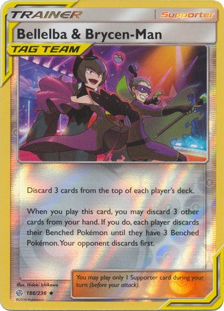 <transcy>Pokemon Card Cosmic Eclipse 186/236 Bellelba &amp; Brycen-Man Supporter Omvendt Holo Ikke almindelig</transcy>