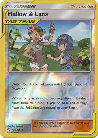 <transcy>Pokemon Card Cosmic Eclipse 198/236 Malve &amp; Lana Unterstützer Reverse Holo Gelegentlich</transcy>