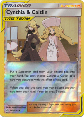 Pokemon Card Cosmic Eclipse 189/236 Cynthia & Caitlin Supporter Reverse Holo Uncommon