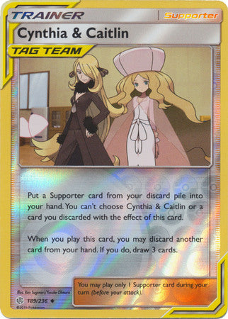 <transcy>Pokemon Card Cosmic Eclipse 189/236 Cynthia &amp; Caitlin Unterstützer Reverse Holo Gelegentlich</transcy>