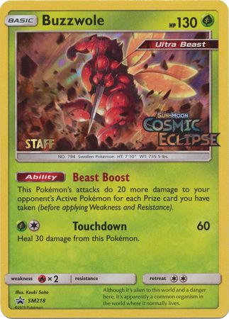 Pokemon Card SM Black Star Promos SM218 Buzzwole Staff Prerelease promo
