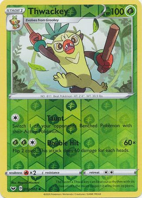 Pokemon Card Sword and Shield 012/202 12/202 Thwackey Reverse Holo Uncommon