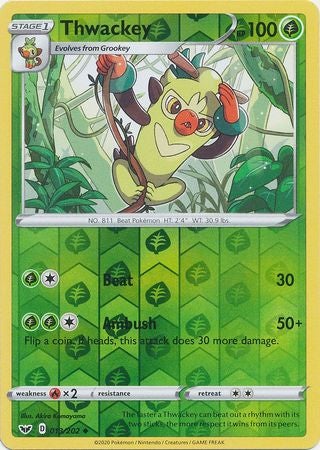 <transcy>ポケモンカードソードアンドシールド013/20213/202 Thwackey Reverse Holo Uncommon</transcy>