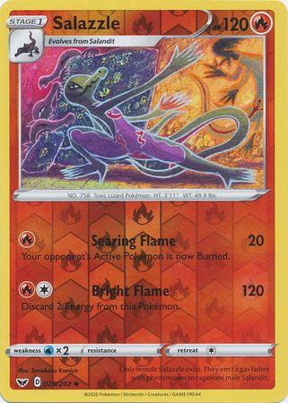 <transcy>Pokemon Card Sword and Shield 028/202 28/202 Salazzle Reverse Holo Usædvanlig</transcy>