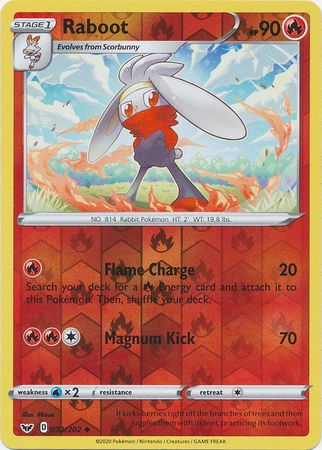 Pokemon Card Sword and Shield 032/202 32/202 Raboot Reverse Holo Uncommon