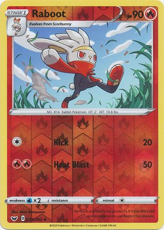 <transcy>Pokemon Card Schwert und Schild 033/202 33/202 Raboot Reverse Holo Gelegentlich</transcy>