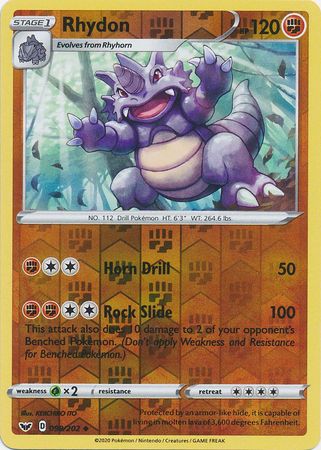 <transcy>Pokemon Card Schwert und Schild 098/202 98/202 Rhydon Reverse Holo Gelegentlich</transcy>