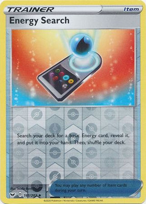 Pokemon Card Sword and Shield 161/202 Energy Search item Reverse Holo Uncommon
