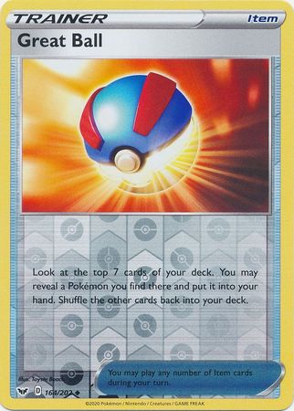 Pokemon Card Sword and Shield 164/202 Great Ball item Reverse Holo Uncommon