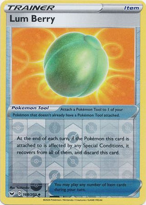 <transcy>بطاقة Pokemon Card Sword and Shield 168/202 Lum Berry عنصر Reverse Holo غير شائع</transcy>