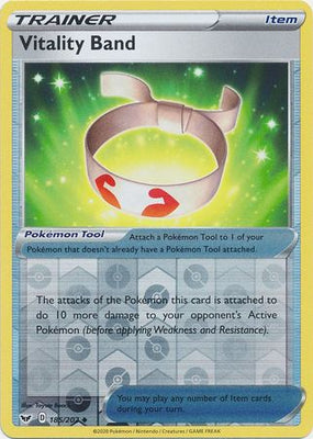 Pokemon Card Sword and Shield 185/202 Vitality Band item Reverse Holo Uncommon