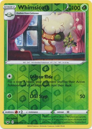 Pokemon Card Sword and Shield 006/202 6/202 Whimsicott Reverse Holo Rare
