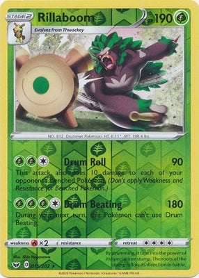 <transcy>Pokemon Card Schwert und Schild 015/202 15/202 Rillaboom Reverse Holo Rare</transcy>