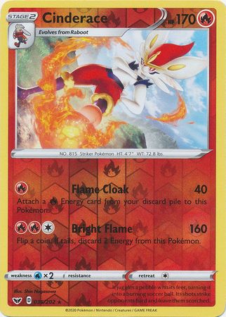 Pokemon Card Sword and Shield 036/202 36/202 Cinderace Reverse Holo Rare