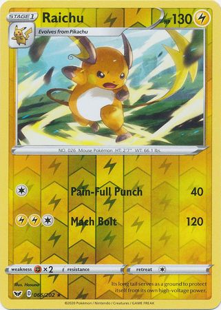 <transcy>سيف ودرع بطاقة بوكيمون 066/202 66/202 Raichu Reverse Holo Rare</transcy>