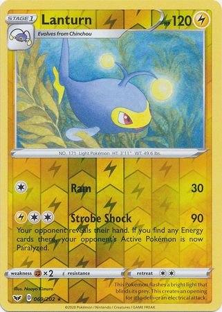 Pokemon Card Sword and Shield 069/202 69/202 Lanturn Reverse Holo Rare