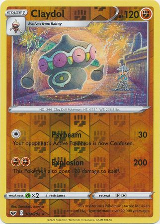 <transcy>Pokemon Card Sword and Shield 103/202 Claydol Reverse Holo Sjælden</transcy>