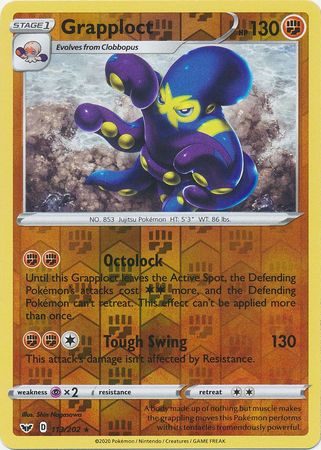 Pokemon Card Sword and Shield 113/202 Grapploct Reverse Holo Rare