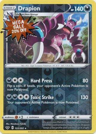 Pokemon Card Sword and Shield 122/202 Drapion Reverse Holo Rare