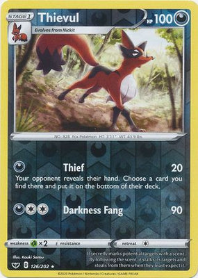 Pokemon Card Sword and Shield 126/202 Thievul Reverse Holo Rare