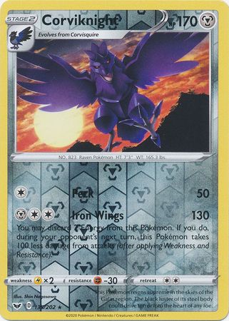 Pokemon Card Sword and Shield 135/202 Corviknight Reverse Holo Rare