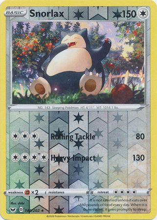 <transcy>بطاقة بوكيمون سيف ودرع 140/202 Snorlax Reverse Holo نادر</transcy>