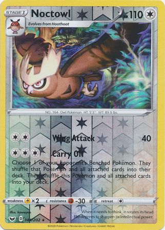 Pokemon Card Sword and Shield 144/202 Noctowl Reverse Holo Rare