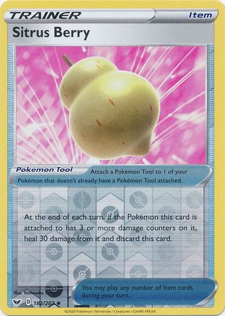 <transcy>Pokemon Card Schwert und Schild 182/202 Sitrus Berry Gegenstand Reverse Holo Gelegentlich</transcy>