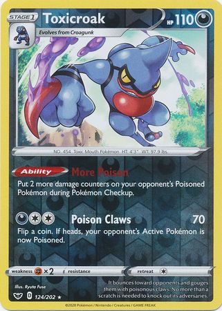 Pokemon Card Sword and Shield 124/202 Toxicroak Reverse Holo Rare