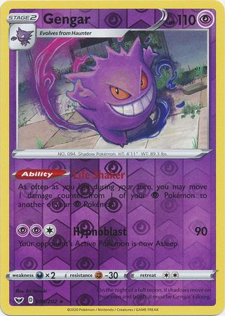 <transcy>宠物小精灵卡剑与盾085/202 85/202 Gengar Reverse Holo稀有</transcy>