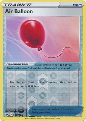 Pokemon Card Sword and Shield 156/202 Air Balloon item Reverse Holo Uncommon
