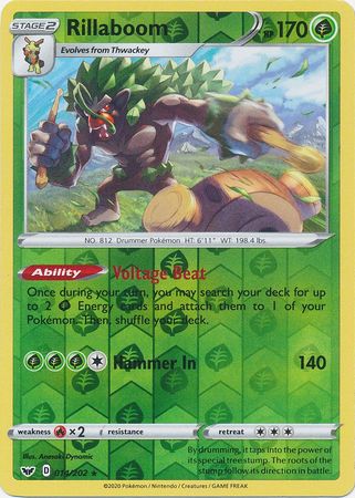 <transcy>Pokemon Card Schwert und Schild 014/202 14/202 Rillaboom Reverse Holo Rare</transcy>