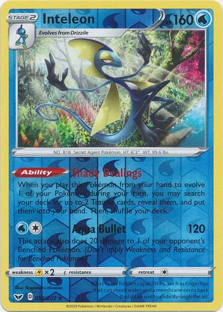 (S) Pokemon Card Sword and Shield 058/202 58/202 Inteleon Reverse Holo Rare